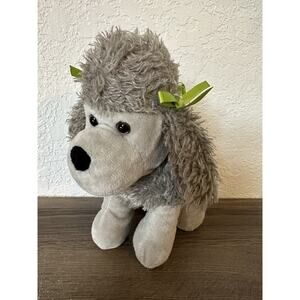 Stuffed Gray Poodle Dog With Green Bow Ties Small Unbranded Plush Grey 7” Puppy